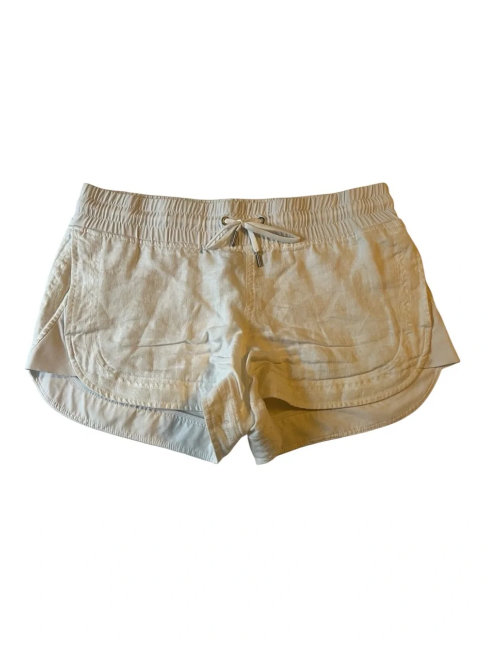 Athleta Women’s 100% Linen 4 inch shorts Beige Size 8 Sporty Lightweight Lounge - Picture 4 of 10
